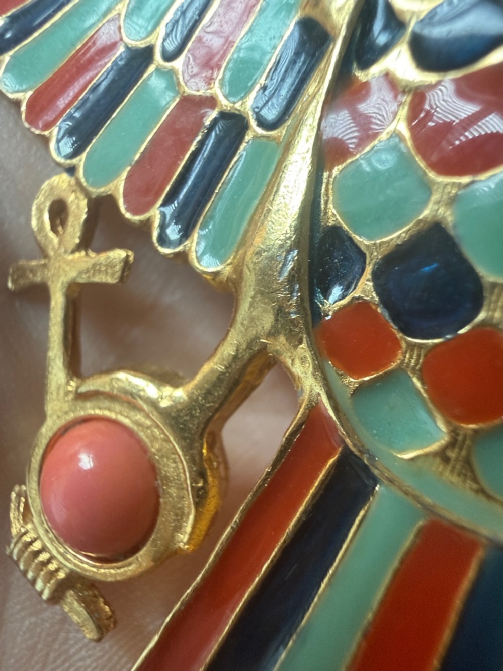 VINTAGE Accesocraft NYC | Egyptian Revival Necklace | Horus | red green navy - Picture 7 of 7